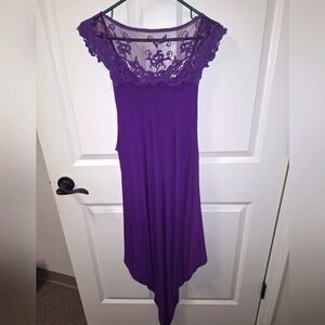 A Step in Style boho purple v shaped lacy top capped sleeve dress in a 3XL.